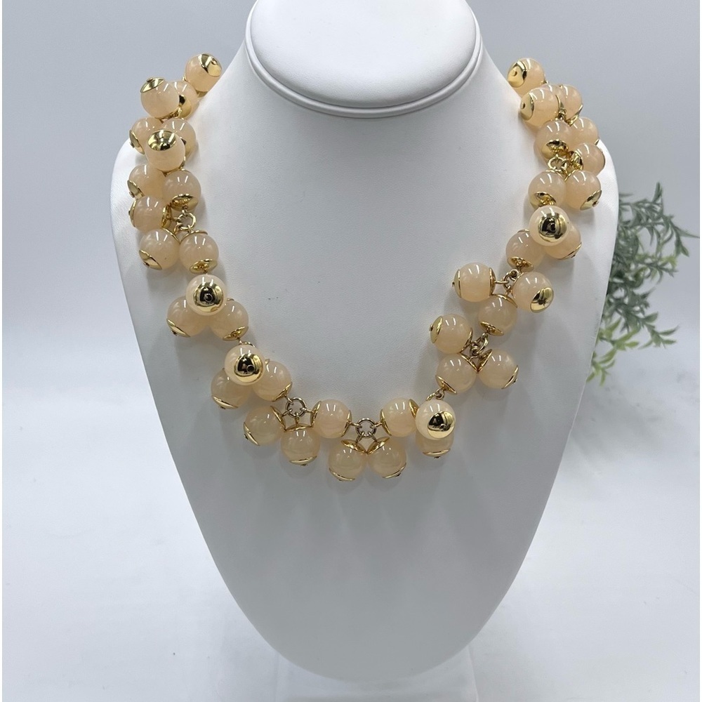 J Crew Peach‎ Faux Pearl Bauble Statement Gold Tone Necklace
